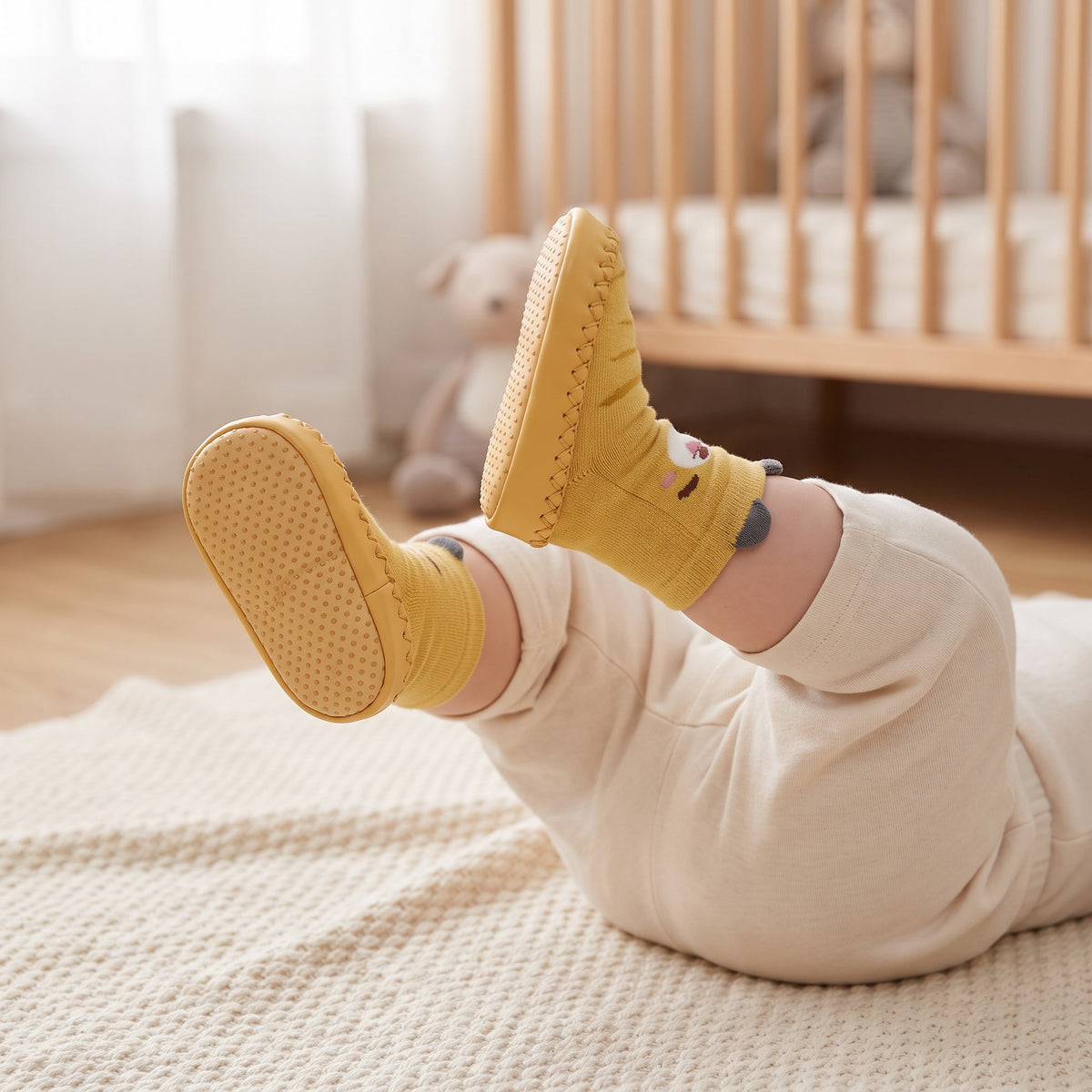 Skarpetki niemowlęce z podeszwą i zwierzątkiem