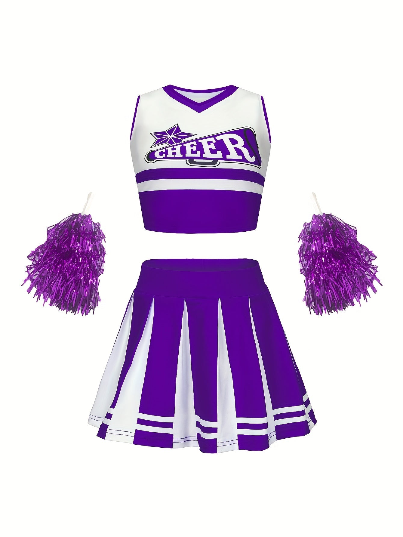 Strój cheerleaderki dla dziewczynki, komplet z pomponami