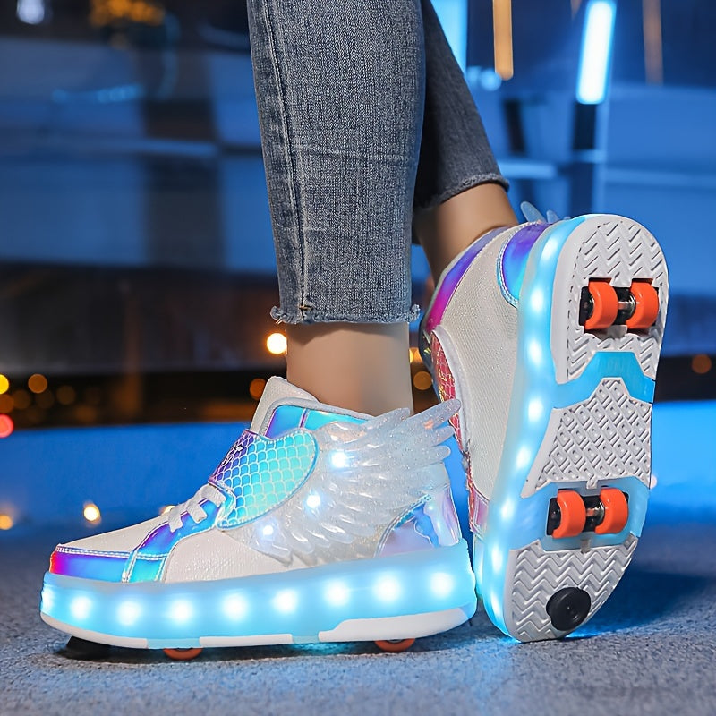 Świecące buty z kółkami i skrzydełkami, buty świecące na nogach