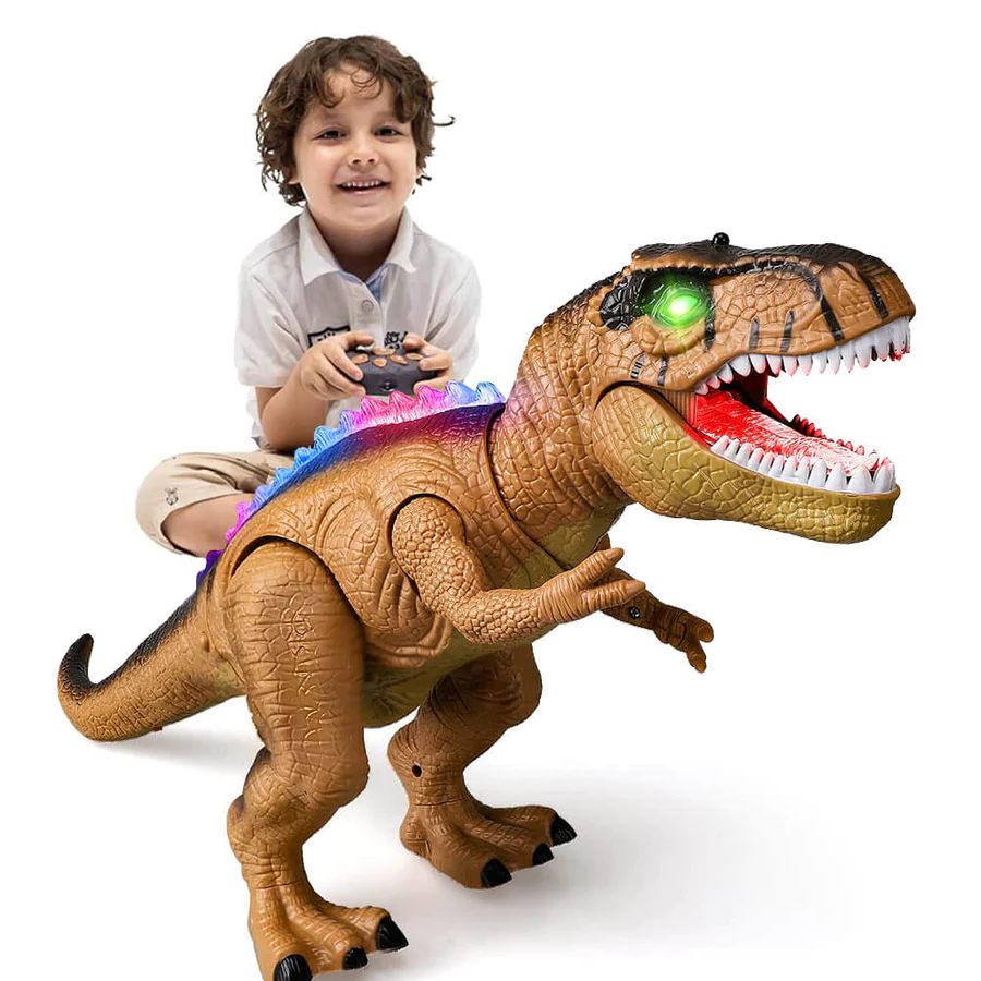 Tyranozaur zdalnie sterowany, dinozaur brązowy z chłopcem