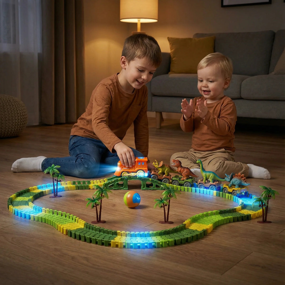 Tor wyścigowy dinozaurów, elastyczny świecący tor