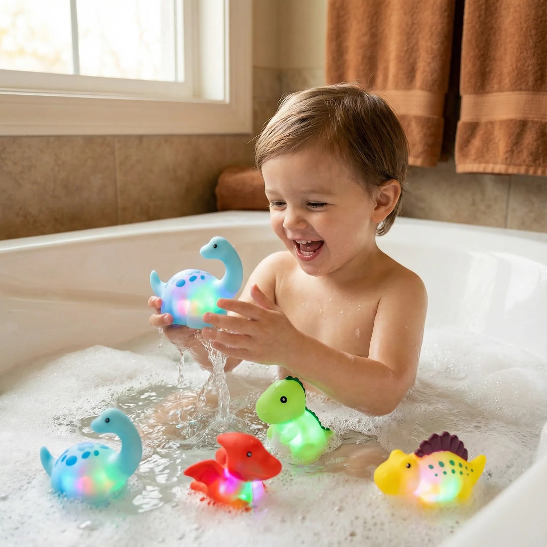 Dinozaur do kąpieli ze światłem LED, zabawka wodna