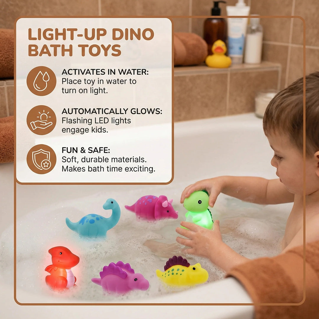 Dinozaur do kąpieli ze światłem LED, zabawka wodna