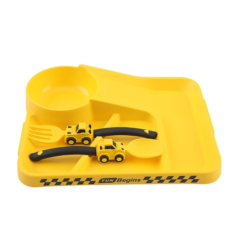 Set de repas pour enfants – assiette avec pelleteuse et couverts