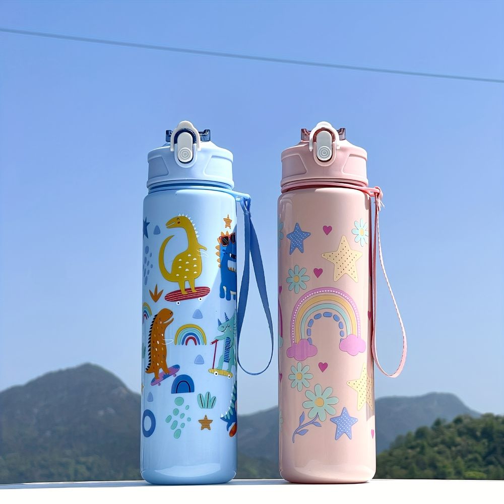 Bouteille colorée pour enfants avec paille, motif monde sous-marin (poissons et récif)