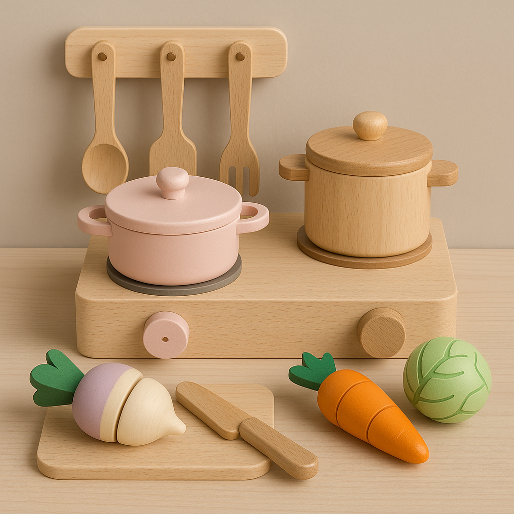 Drewniany Zestaw Kuchenny – Akcesoria do Zabawy w Gotowanie