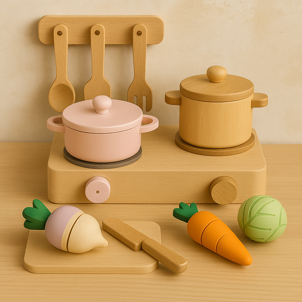 Drewniany Zestaw Kuchenny – Akcesoria do Zabawy w Gotowanie