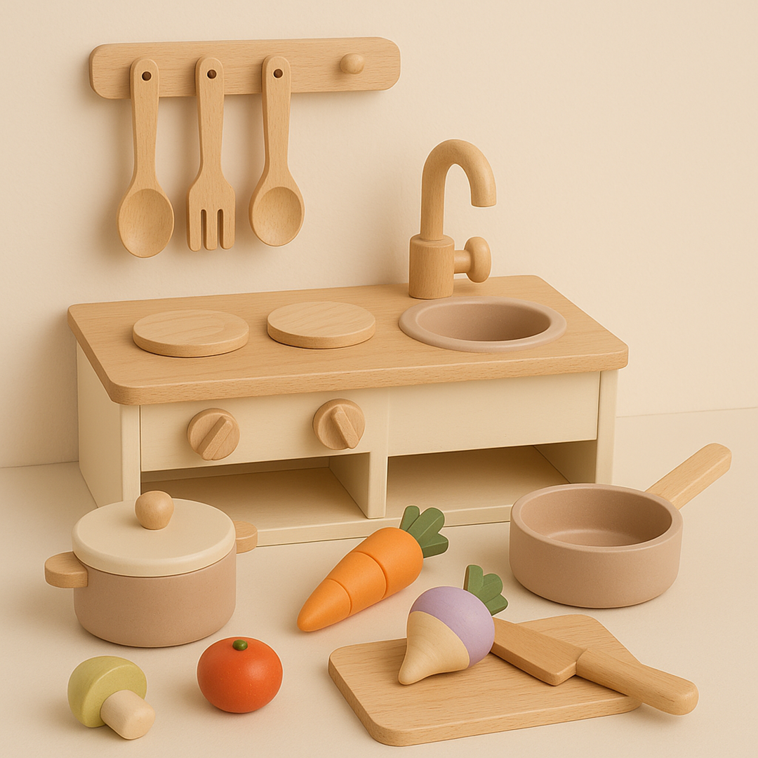 Drewniany Zestaw Kuchenny – Akcesoria do Zabawy w Gotowanie