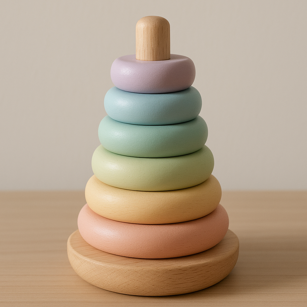 Drewniana Wieża do Układania – Ringi do Stosowania dla Rozwoju Motorycznego