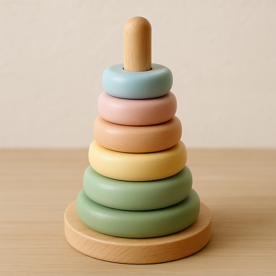 Drewniana Wieża do Układania – Ringi do Stosowania dla Rozwoju Motorycznego