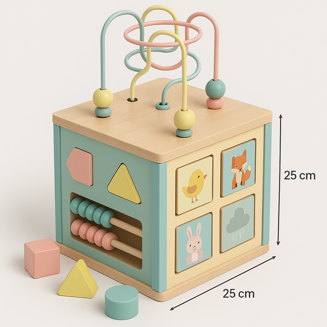 Drewniana Kostka Aktywności – Edukacyjny Blok Zabaw dla Dzieci