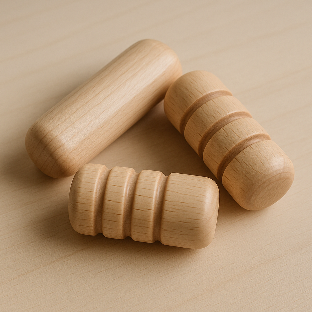 Drewniane wałeczki sensoryczne – zestaw 3 elementów dla dzieci