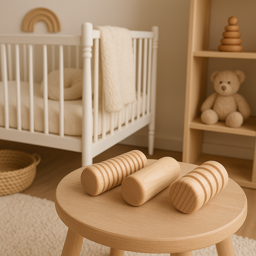 Drewniane wałeczki sensoryczne – zestaw 3 elementów dla dzieci