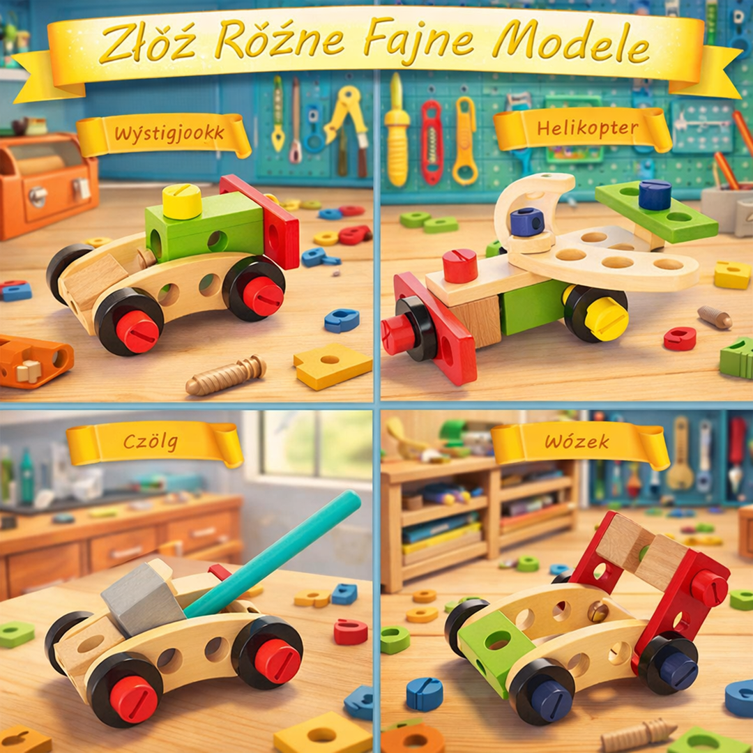 Drewniany zestaw narzędzi dla dzieci – Zestaw do wczesnej nauki i kreatywnej zabawy