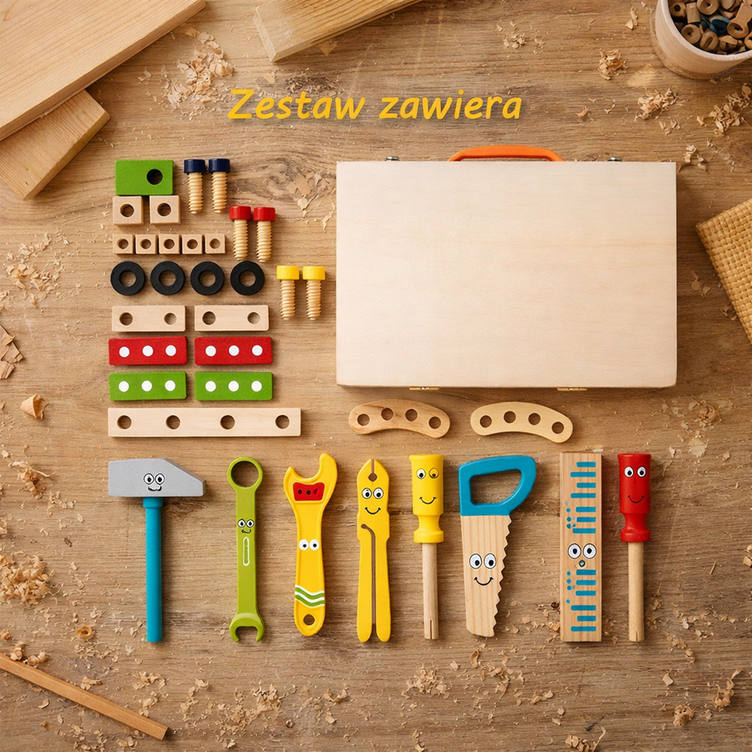 Drewniany zestaw narzędzi dla dzieci – Zestaw do wczesnej nauki i kreatywnej zabawy