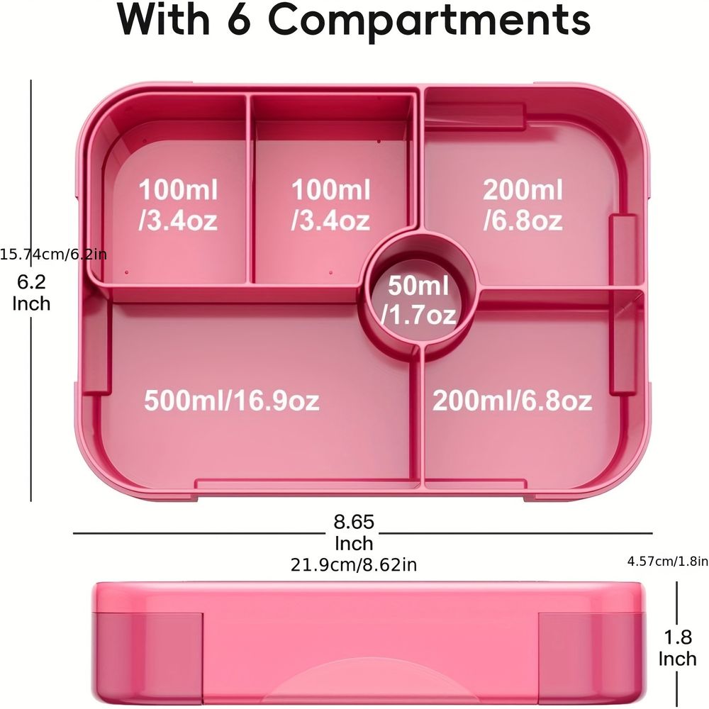 Duża lunchbox dla starszych dzieci, 6 przegródek, szczelna, na cały posiłek