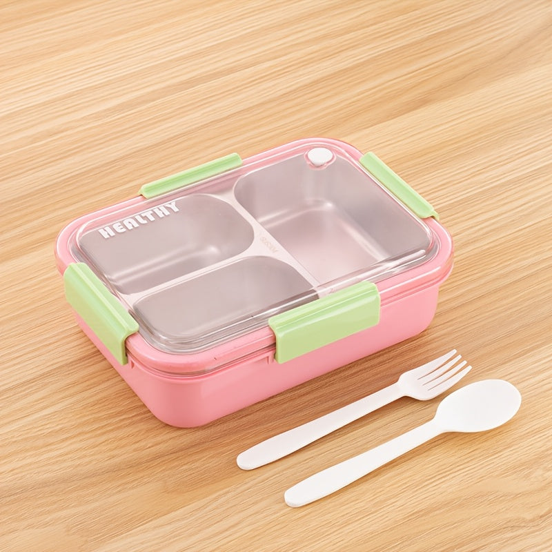 Lunchbox ze stali nierdzewnej dla starszych dzieci, 3 przegródki, z sztućcami