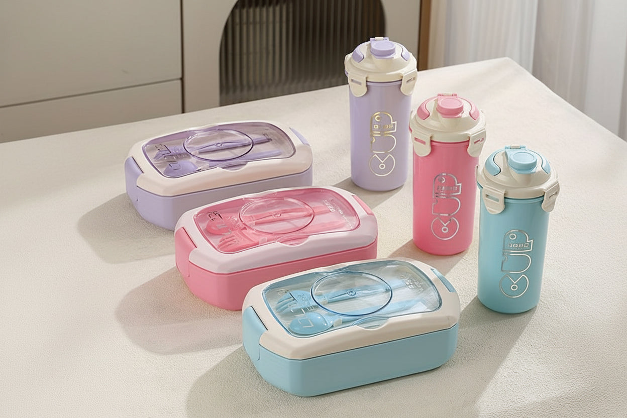 Zestaw lunchbox + kubek na zupę dla dzieci, na powrót do szkoły