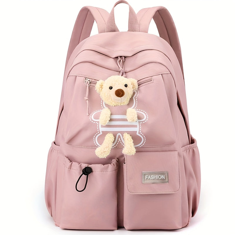 Sac à dos scolaire avec un ours en peluche, design simple, plusieurs couleurs disponibles