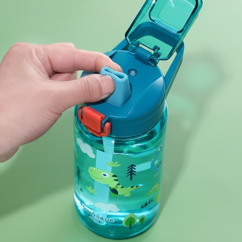 Butelka dla dzieci 600 ml z rietje, motyw dinozaur, wielokrotnego użytku