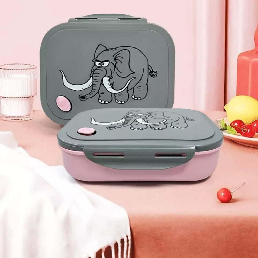 Zestaw lunchbox + butelka na wodę dla dzieci, motyw słonik, 4 przegródki
