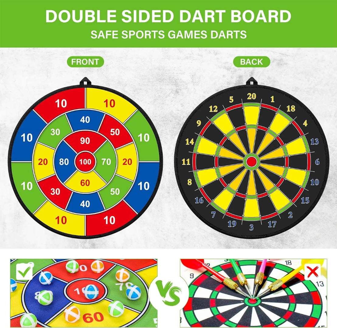 Double-sided dartboard, large aiming set