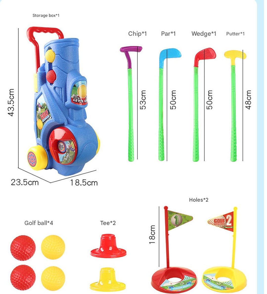 Zestaw do gry w golfa dla dzieci – wózek na kółkach