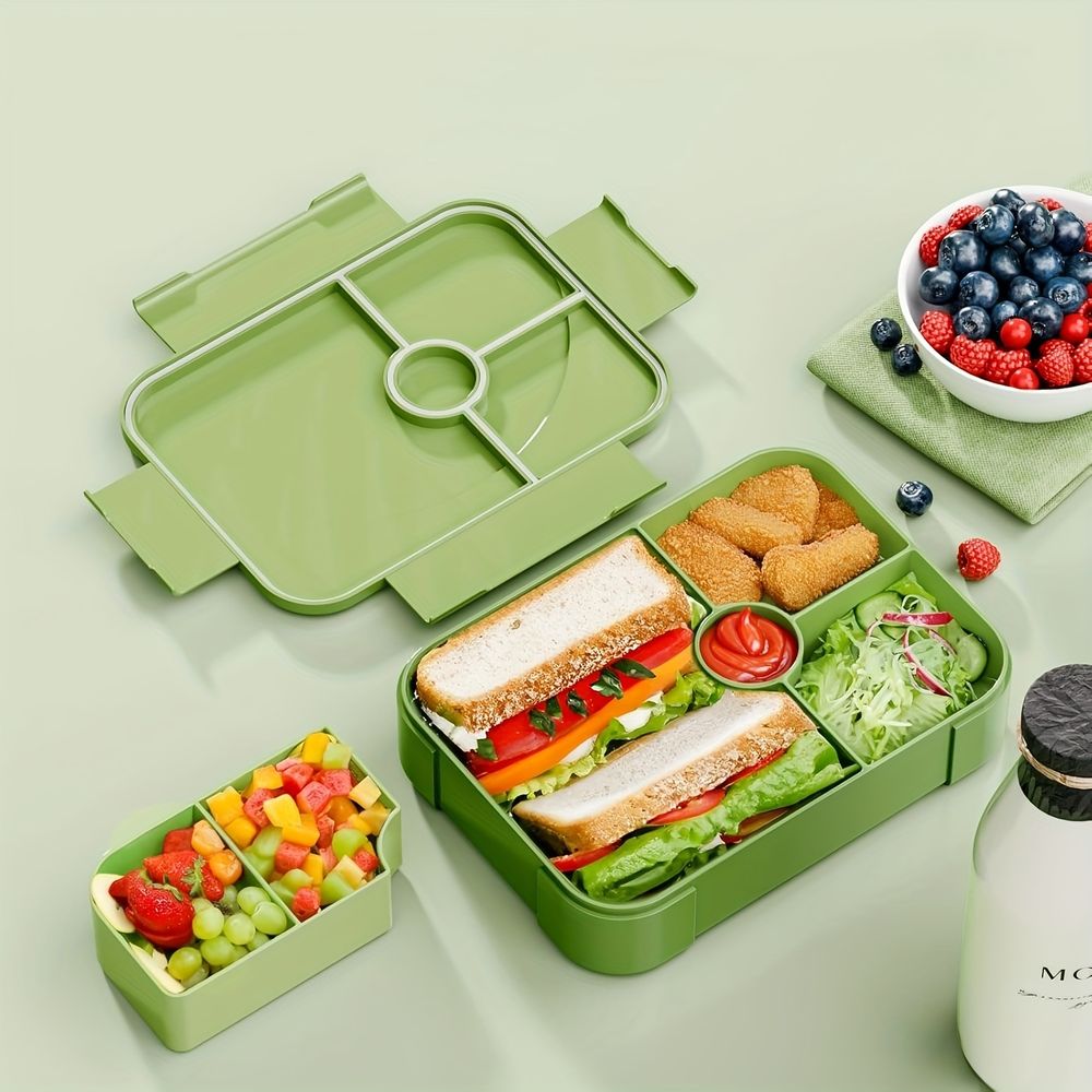 Duża lunchbox dla starszych dzieci, 6 przegródek, szczelna, na cały posiłek