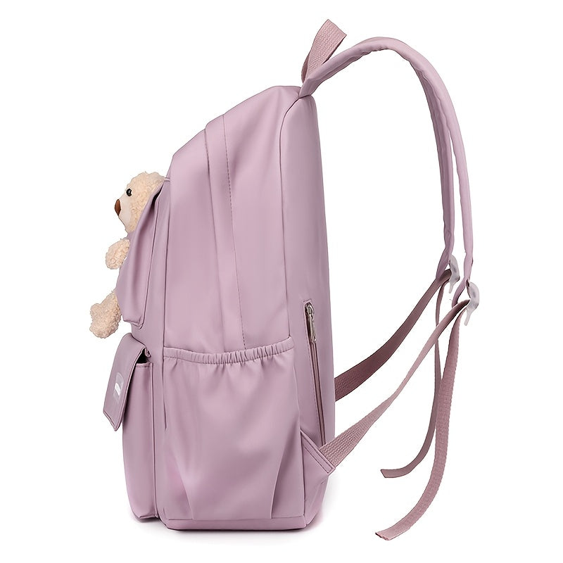 Plecak kwadratowy z pluszowym misiem, casualowy styl, unisex