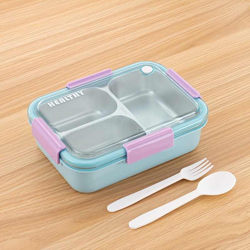Lunchbox ze stali nierdzewnej dla starszych dzieci, 3 przegródki, z sztućcami