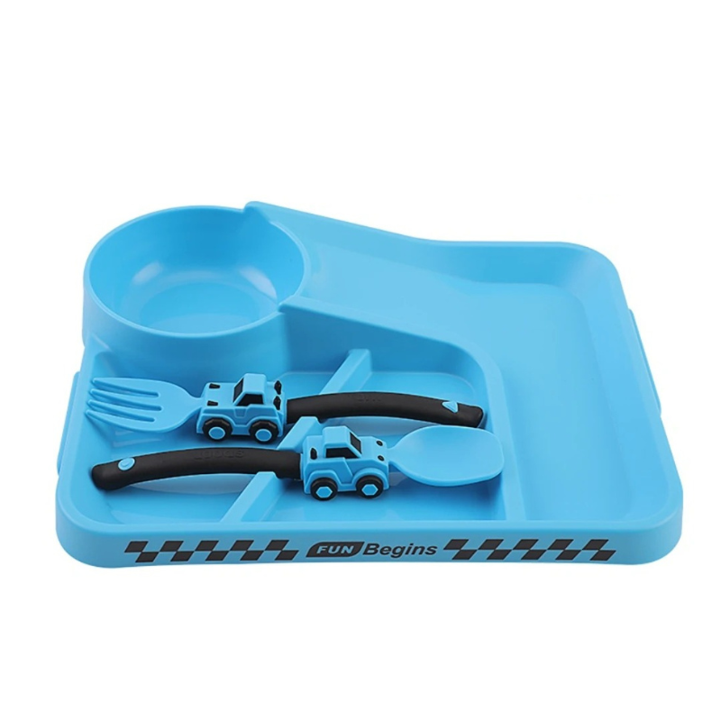 Set de repas pour enfants – assiette avec pelleteuse et couverts