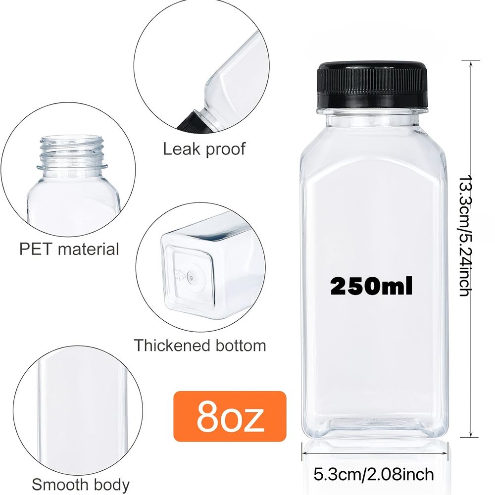 Zestaw 12 butelek na sok dla dzieci 250 ml, przezroczyste, wielokrotnego użytku