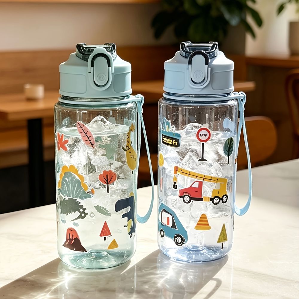 Butelka na wodę dla dzieci 500 ml, wesoły nadruk (dinozaur, księżniczka, syrenka, autko)