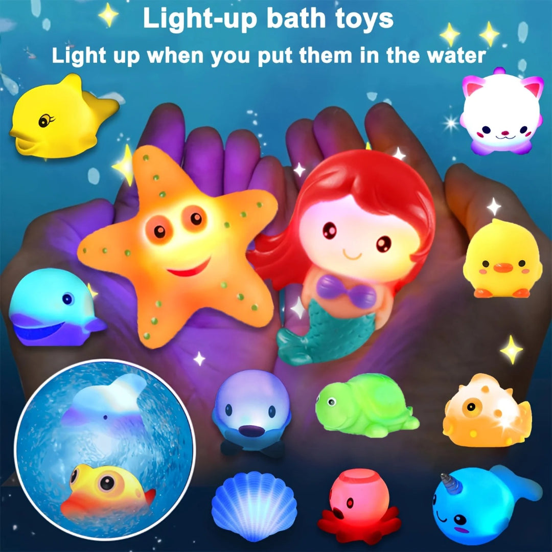 Świecący zestaw zabawek do kąpieli, brokatowe pływające zwierzęta oceaniczne