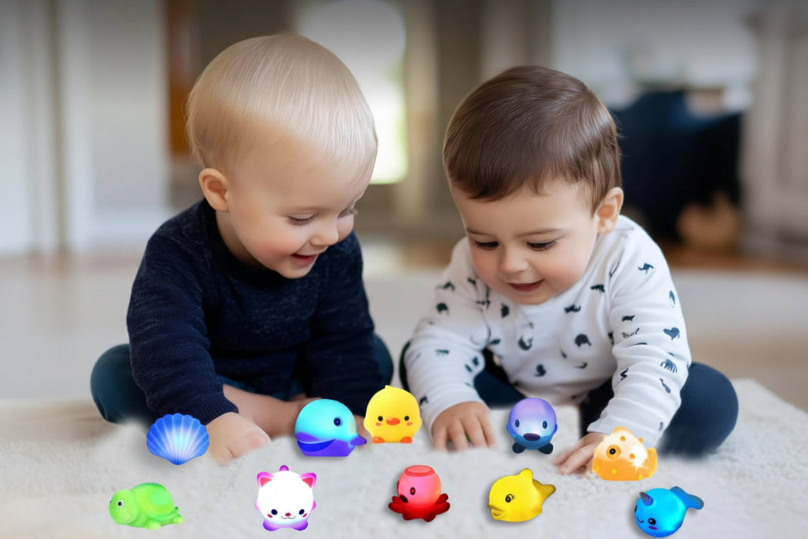 Świecący zestaw zabawek do kąpieli, brokatowe pływające zwierzęta oceaniczne