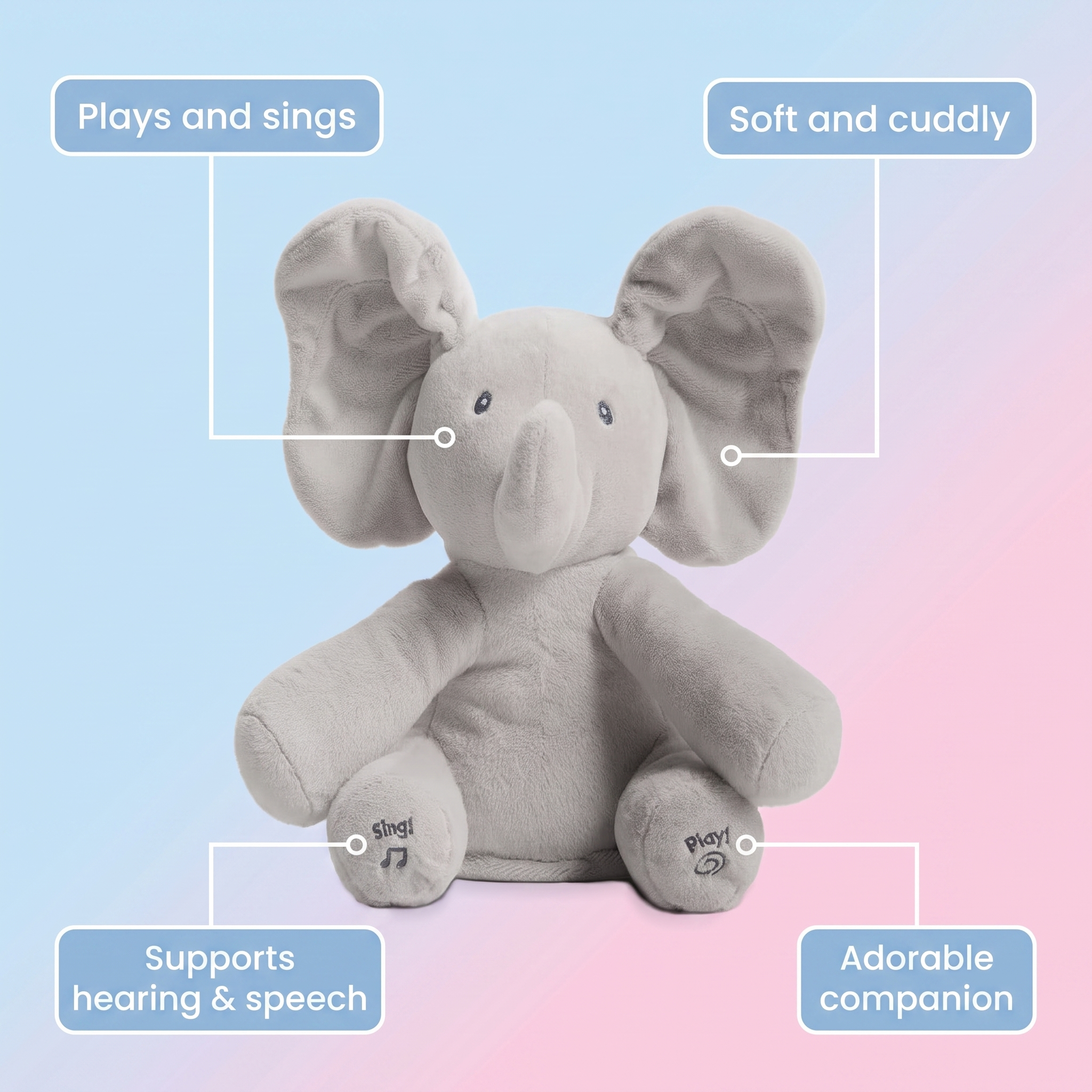Interactive plush elephant – playing and singing for children