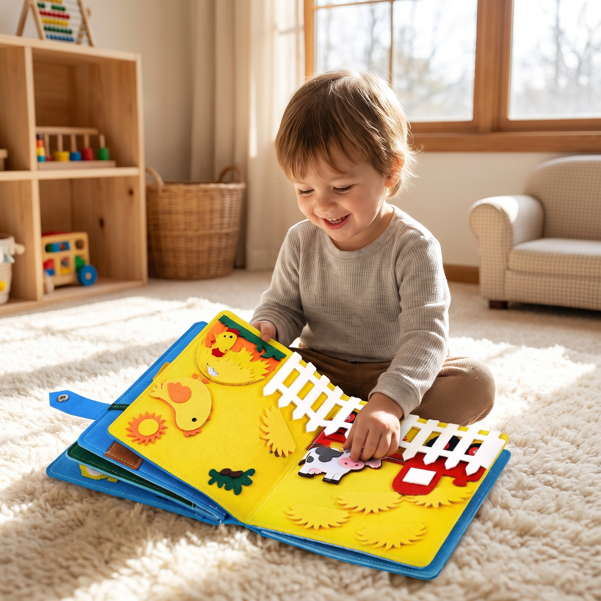 Felt sensory book – farm theme, educational Montessori toy