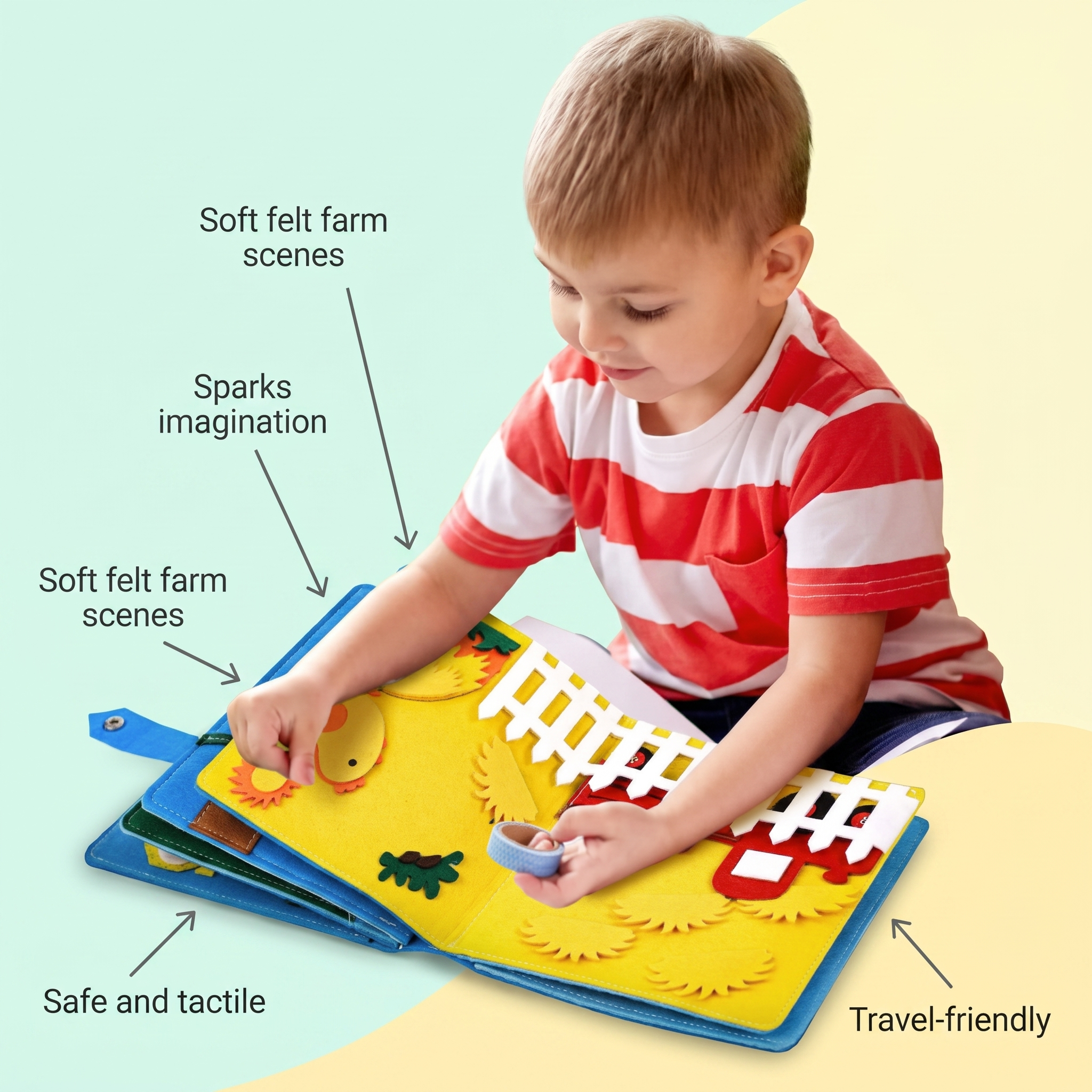 Felt sensory book – farm theme, educational Montessori toy