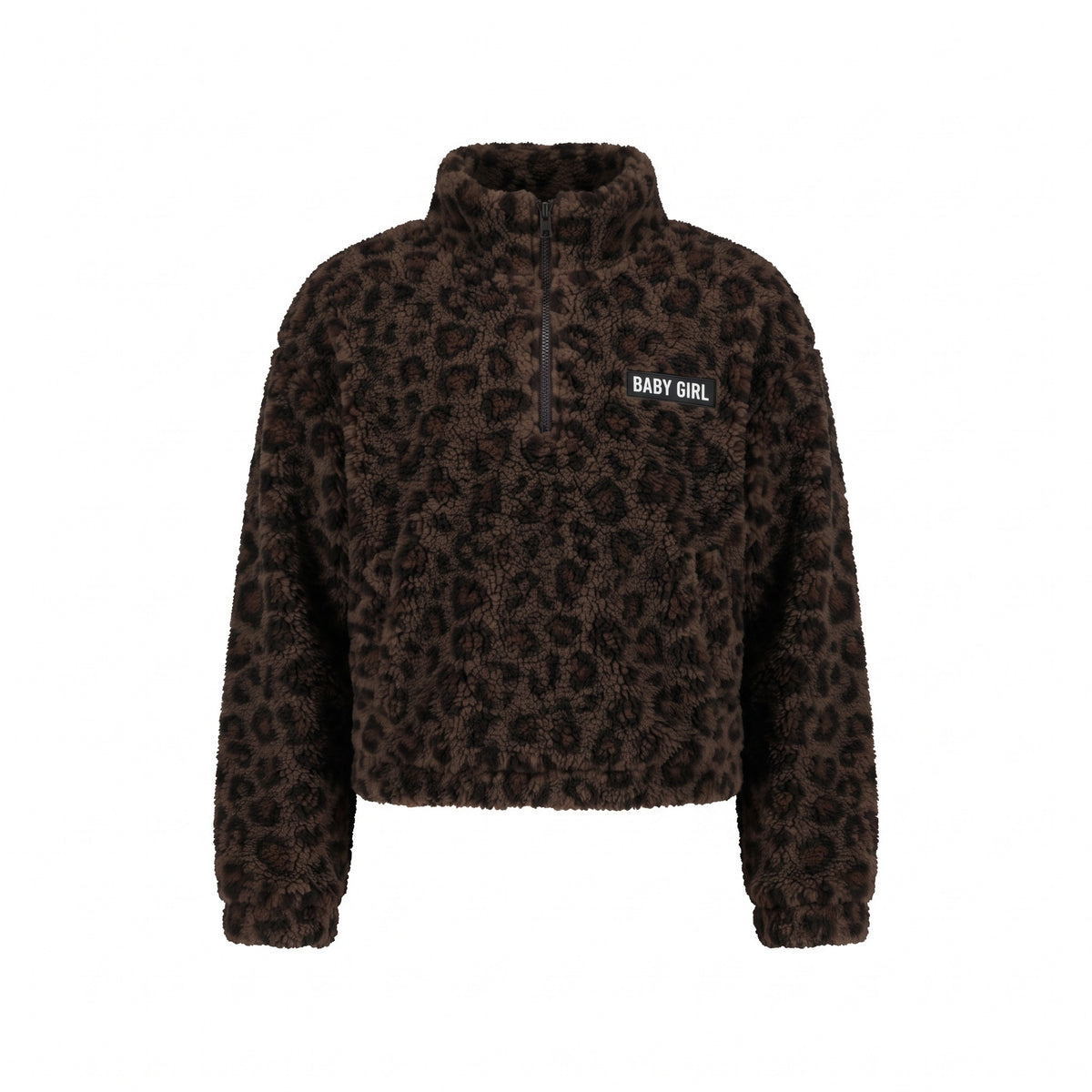 Bluza dziewczęca sherpa w panterkę, brązowa panterka