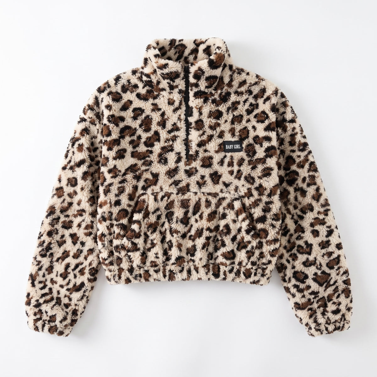Bluza dziewczęca sherpa w panterkę, jasna panterka