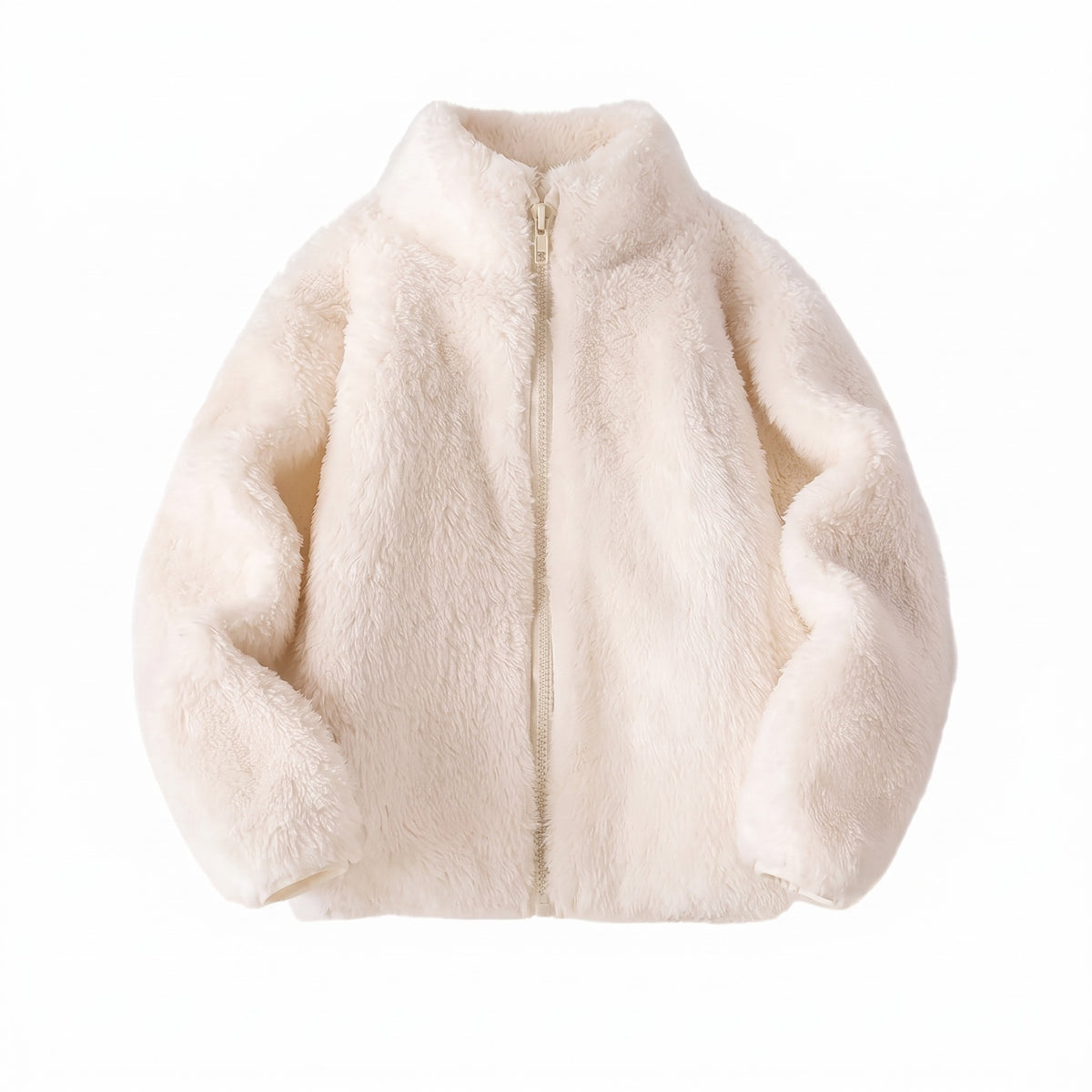Bluza polarowa dziewczęca sherpa ze stójką, kremowy