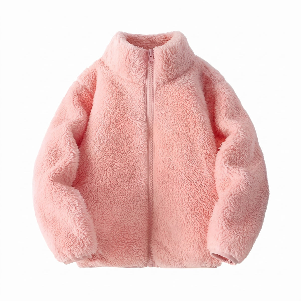 Bluza polarowa dziewczęca sherpa ze stójką, różowy