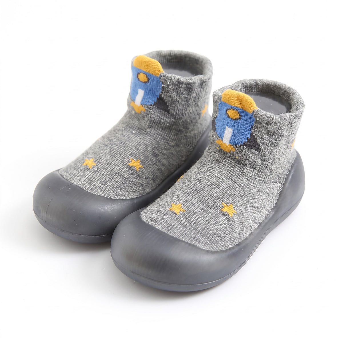 Buty skarpetkowe dziecięce z motywem 3D, szara rakieta
