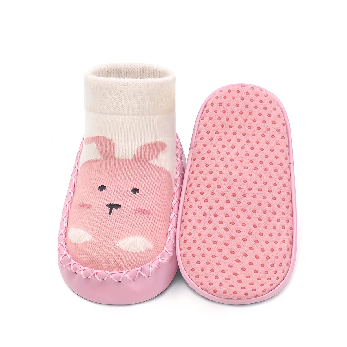 Buty skarpetkowe niemowlęce ze zwierzątkiem, różowy królik
