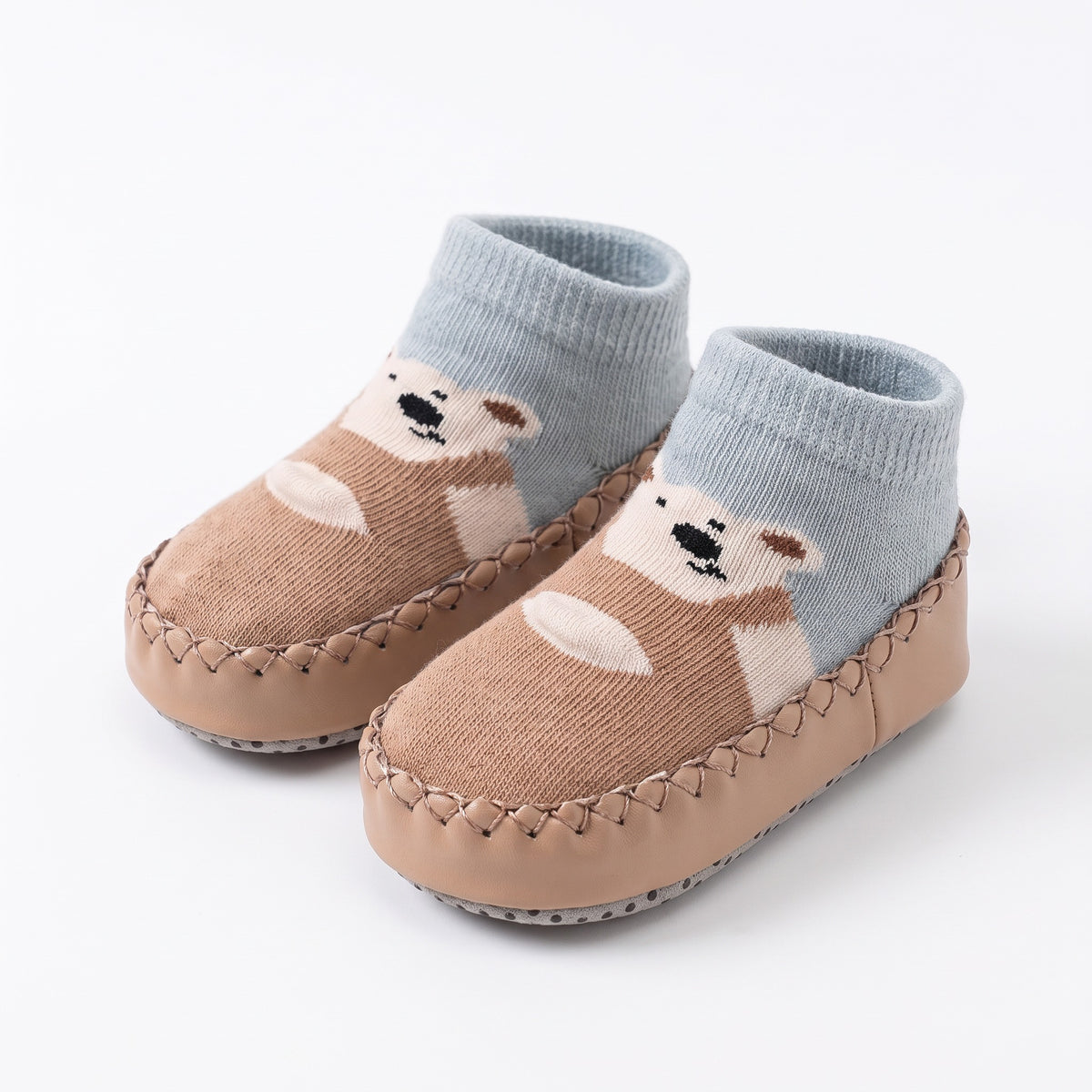 Buty skarpetkowe niemowlęce ze zwierzątkiem, brązowy miś