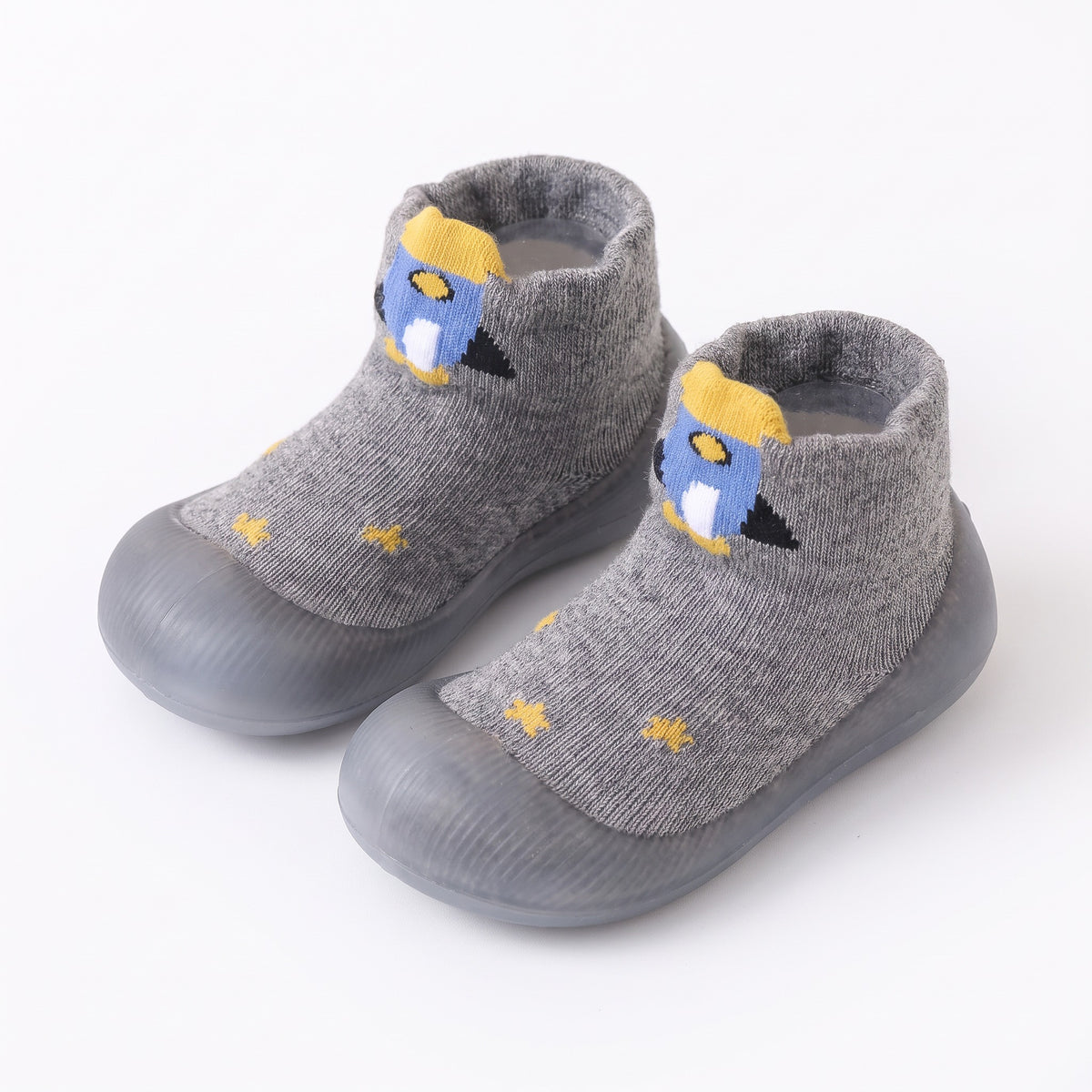 Buty skarpetkowe niemowlęce ze zwierzątkiem, szary