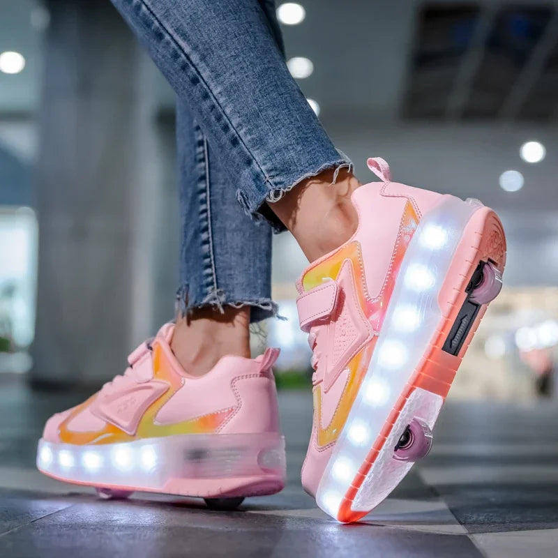 Buty z kółkami i podświetlaną podeszwą, buty różowe