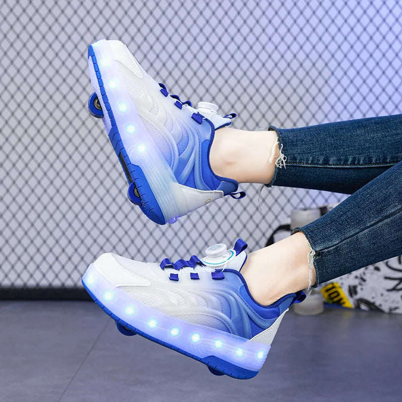 Buty z kółkami i podświetlaną podeszwą, buty na nogach