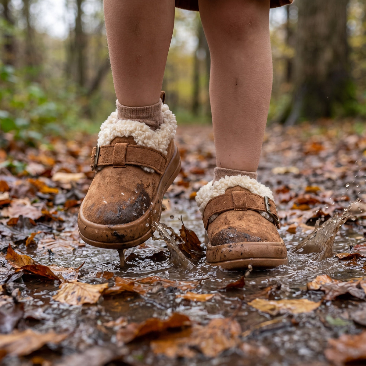Buty zimowe dziecięce z kożuszkiem i sprzączką