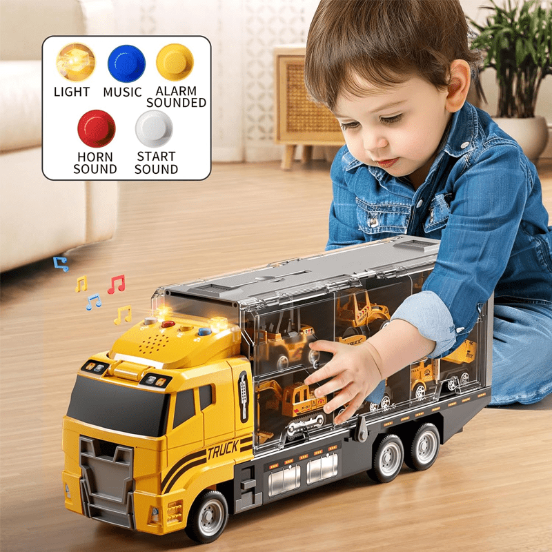 Ciężarówka transporter z maszynami budowlanymi, funkcje kabiny